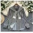 Two piece oversized design shawl shirt for women's summer new style, fat mm striped loose and slimming shirt