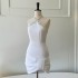 French style neck hanging slim fitting dress, sexy socialite temperament dress, white sweet rhinestone neck hanging dress 68694