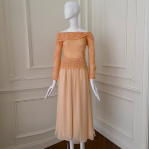 Autumn and Winter New Long sleeved Lace Top with Skirt Warm Sunshine Orange Set 71405+51323