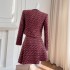 2024 autumn and winter new product: red tweed long sleeved top and jacket paired with short skirt for women