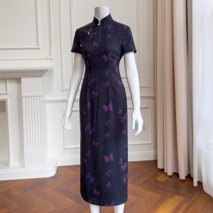 2024 early spring new product black slim fit short sleeved temperament dress cheongsam women 68408