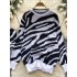 Autumn and winter new lazy style round neck pullover sweater for women, retro zebra pattern slimming versatile loose long sleeved knitted sweater