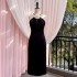 2024 early spring new product French black hanging neck and waist slimming temperament dress 68368