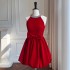 French retro style socialite velvet diamond pendant neck style dress, short skirt, bow tie waist cinching dress 68552