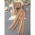 Fashion suit women's Korean retro long sleeved round neck loose slimming knit sweater two-piece set high waist wide leg pants