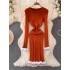 Pure desire style temperament, long sleeved round neck, waist cinching, slimming, knitted, hip hugging, base knit dress, autumn and winter sweater dress