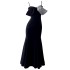 French style socialite style one shoulder black dress sexy slim fit fishtail suspender long dress 68531