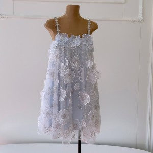 Flower Fairy Light Luxury Strap Dress Princess Dress Female Three Dimensional Flower Sparkle Mesh Fairy Dress 68798