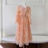 Spring and summer new vacation style long mesh embroidered flower dress, orange pink banquet party dress 68475