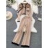 Fashion suit Korean version long sleeved contrasting knitted cardigan jacket vest three piece set high waist slimming straight leg wide leg pants