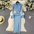 Spicy Girl 2024 Winter New French Style Slimming Solid Color Knitted Woolen Dress with Bottom and Outer Wear Medium length Dress