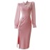 Improved version of cheongsam collar, Chinese style girl, age reducing, pink and tender color, waist bag and hip skirt, sexy slit dress 68573