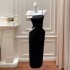 Single shoulder three-dimensional big bow temperament small dress fashionable contrasting black slim fit dress 68369