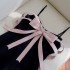 Spring and summer simple waist cinching sexy short skirt elegant temperament suspender black patchwork bow dress 68685