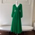 2024 Summer New Product Forest Green Long Sleeve V-neck Waist Collection Daily Long Dress for Women 68725