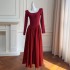 2024 Autumn/Winter New Red Long Waist Dress for Women 68821