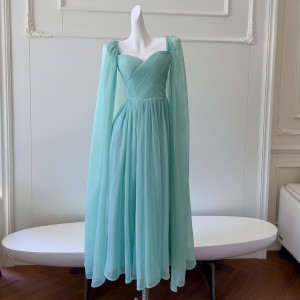 French chiffon pleated dress, light luxury temperament, evening dress, vacation style long dress, slim fit and slimming fairy dress 68700