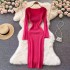 European and American Ins sexy low neck leak collarbone tight fitting waist and hip elastic knitted dress women's autumn and winter base skirt