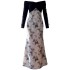 Knitted Ink Brushed Butterfly Printed Dress, One Shoulder Long Sleeve Dress, Women's New Chinese Style Long Dress 68526