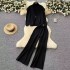 Autumn and winter high-end fashion socialite style versatile knitted cardigan vest shawl with high neck sweater, high waist wide leg pants