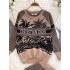 Autumn and Winter New Artistic Atmosphere Knitted Printed Set Women's Round Neck Top+High Waist Wide Leg Pants Two Piece Set