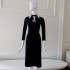 2024 autumn/winter new black long sleeved slim fit dress with a slimming temperament, mid size daily dress 68811