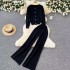 Advanced style small fragrance knitted sweater set for women, French retro round neck sweater cardigan+high waisted casual wide leg pants