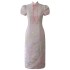 Spring and summer new retro Chinese style small standing collar cheongsam mid length dress pink slim fit jacquard dress 68435