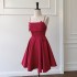 2024 early spring new product wine red suspender waist cinching slimming temperament dress dress 68295