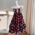 Small and fashionable socialite princess style fluffy skirt printed dress short suspender dress 68425+Y457