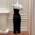 Single shoulder three-dimensional big bow temperament small dress fashionable contrasting black slim fit dress 68369