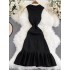 European and American hot girl tight vest skirt sexy round neck waist slimming sleeveless A-line ruffle edge knitted dress summer