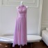 French style elegant dress with waist cinching and slimming off, off shoulder fairy dress, long skirt with vacation style, socialite dress 68746