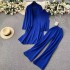 Autumn new lazy loose knit suit women's long shawl cardigan+high neck sweater+wide leg pants three piece set