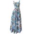 Fashionable and casual temperament, slim fit, waist cinching, vacation long skirt, blue floral print, suspender dress 68712