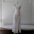 2024 Summer New Product White Slanted Shoulder Waist for Slimming and Stylish Style Split Long Dress 68455