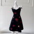 2024 Summer New Product Black Embroidered V-neck Style Strap Short Daily Dress for Women 68566