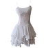 Sweet ruffled white camisole dress with waist cinching short fairy skirt sexy waist cinching small dress 68395