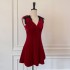 2023 autumn and winter new product red V-neck temperament short style slim fit temperament dress for women 68386