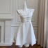 Summer new French socialite elegant white satin dress, simple V-neck camisole dress 68627