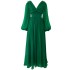 2024 Summer New Product Forest Green Long Sleeve V-neck Waist Collection Daily Long Dress for Women 68725