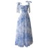 Summer new small fresh printed camisole dress with elegant temperament, cinched waist to show slender dress for women 68689