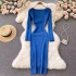 European and American Ins sexy low neck leak collarbone tight fitting waist and hip elastic knitted dress women's autumn and winter base skirt