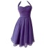 French socialite purple waist cinched pleated short skirt, feminine temperament, queen style, hanging neck, exposed backpack, hip dress 67979