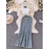 Light mature style age reducing set for women's summer sleeveless short vest, high waist slimming effect, fringed mid length fish tail skirt two-piece set