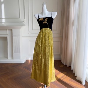 2024 Spring/Summer New Product Gold Long Strap strapless Daily Vacation Dress 68438