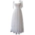 Spring and Autumn White Embroidered Mesh Skirt Long Strap Bow strapless Dress Female Elegant socialite 68722