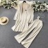 Autumn new lazy loose knit suit women's long shawl cardigan+high neck sweater+wide leg pants three piece set