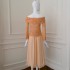 Autumn and Winter New Long sleeved Lace Top with Skirt Warm Sunshine Orange Set 71405+51323