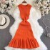 European and American hot girl tight vest skirt sexy round neck waist slimming sleeveless A-line ruffle edge knitted dress summer